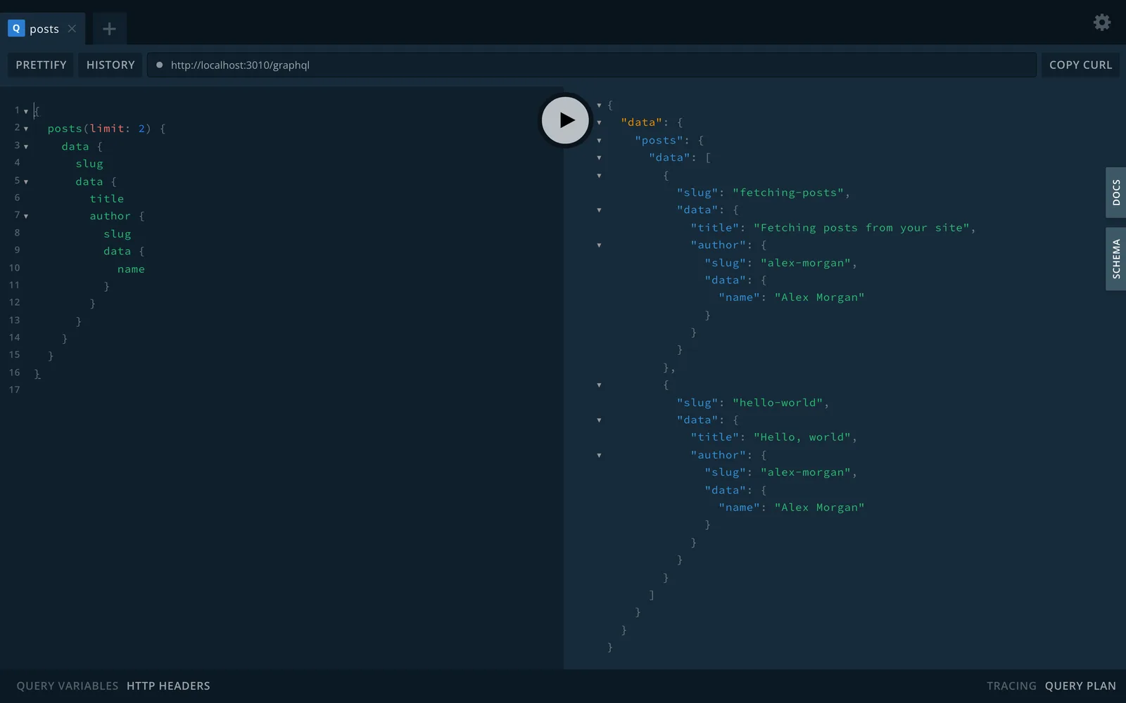 The NodePress GraphQL playground