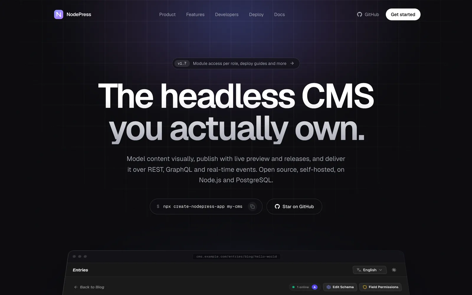 The NodePress website home page